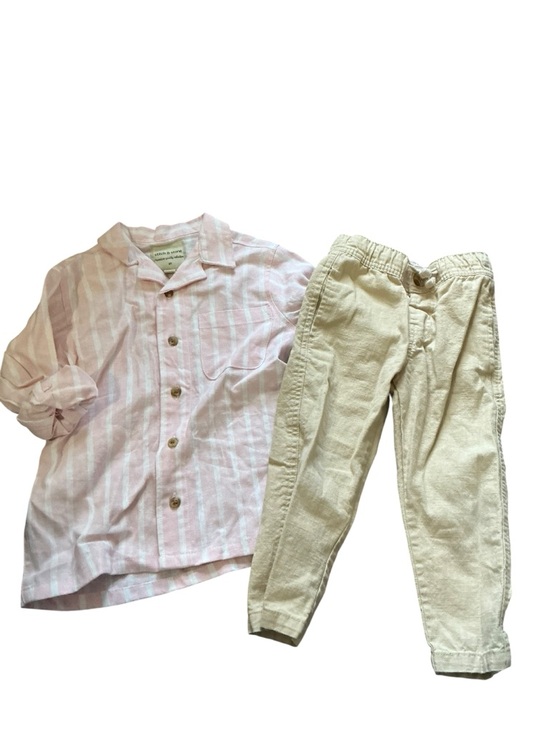 stitch & stone Other - Stitch & Stone Cotton Stripe Button-Up Shirt & Cream Cotton Pants Set size 3T